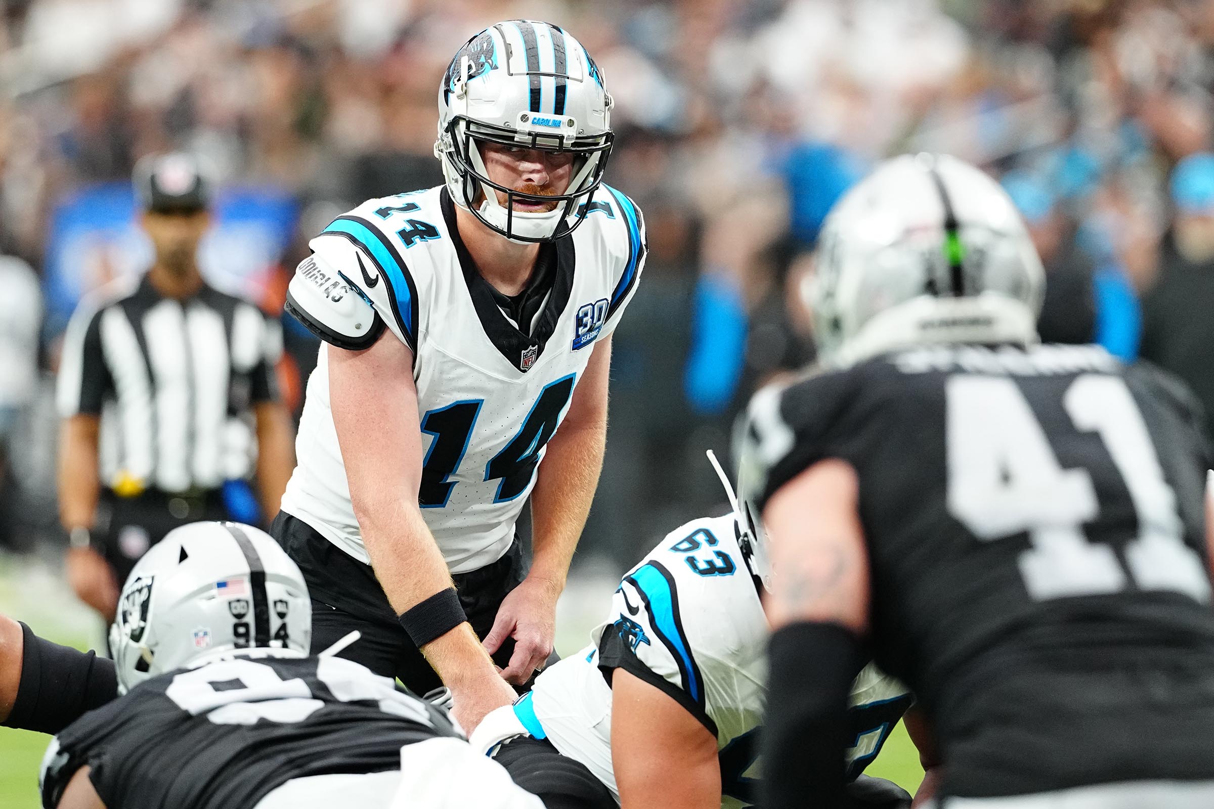 Andy Dalton passes for 319 yards and 3 TDs to lead Panthers past Raiders 36-22 for first win